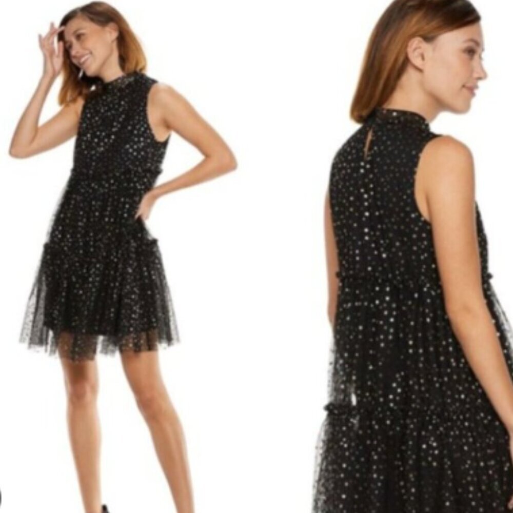 POPSUGAR Black Star-Print Mesh Midi Dress